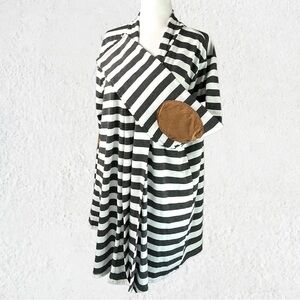 Myobe gray and white striped long sleeve open front cardigan SZ 3XL NWT